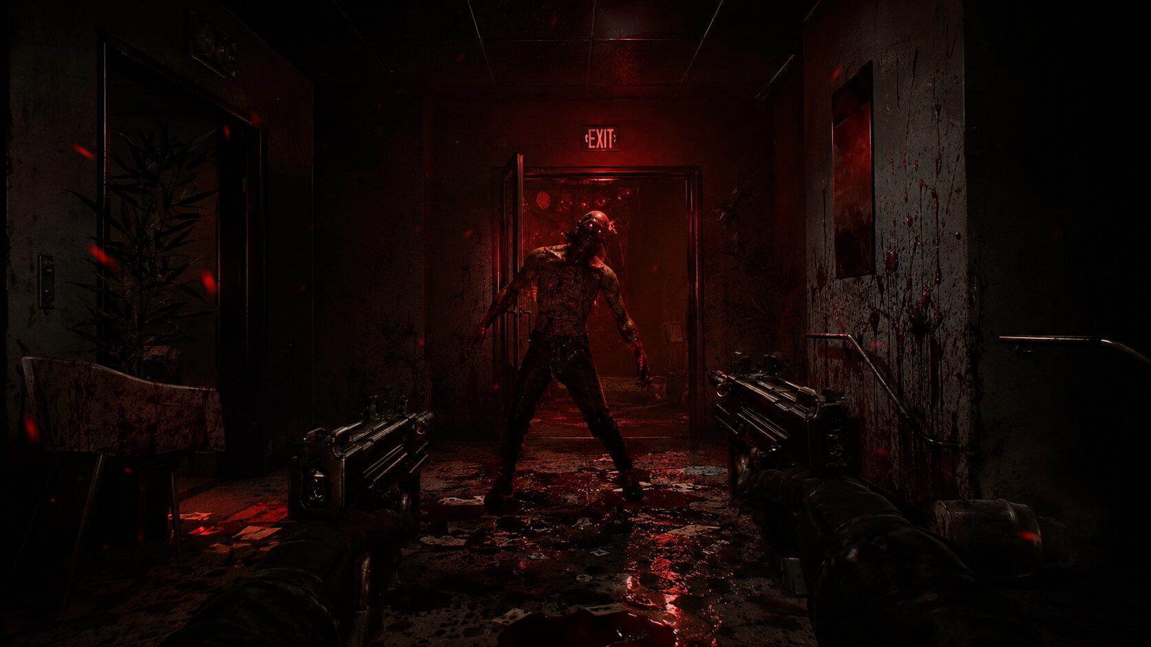 An infected closing in inside a blood-lit hospital corridor