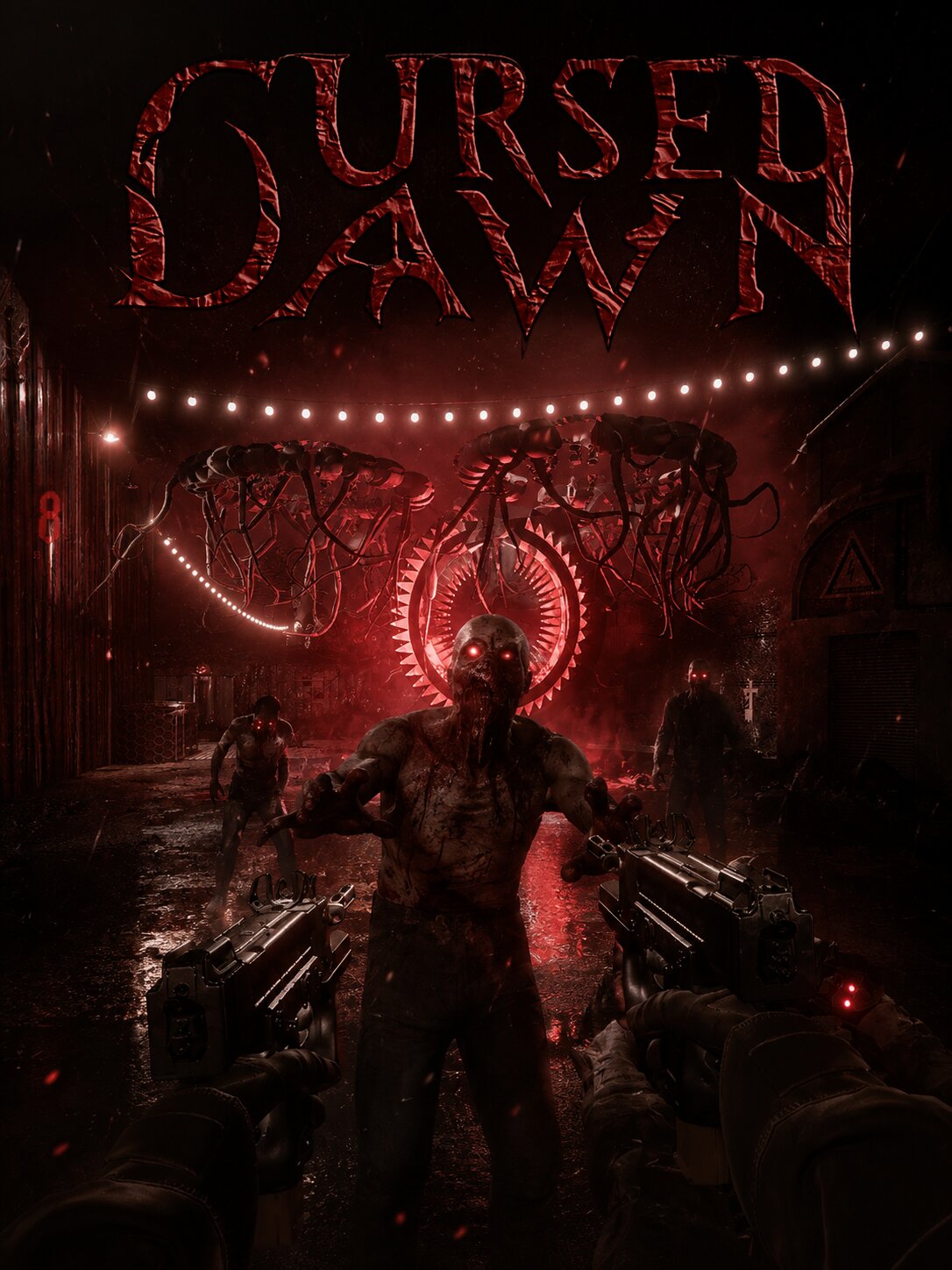Key art for Cursed Dawn: an infected figure haloed by the red portal, flanked by two more in the dark