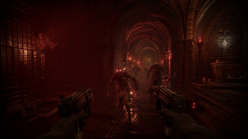 A torch-lit catacomb tunnel beneath Cursed Dawn, one of the routes players learn to navigate under pressure